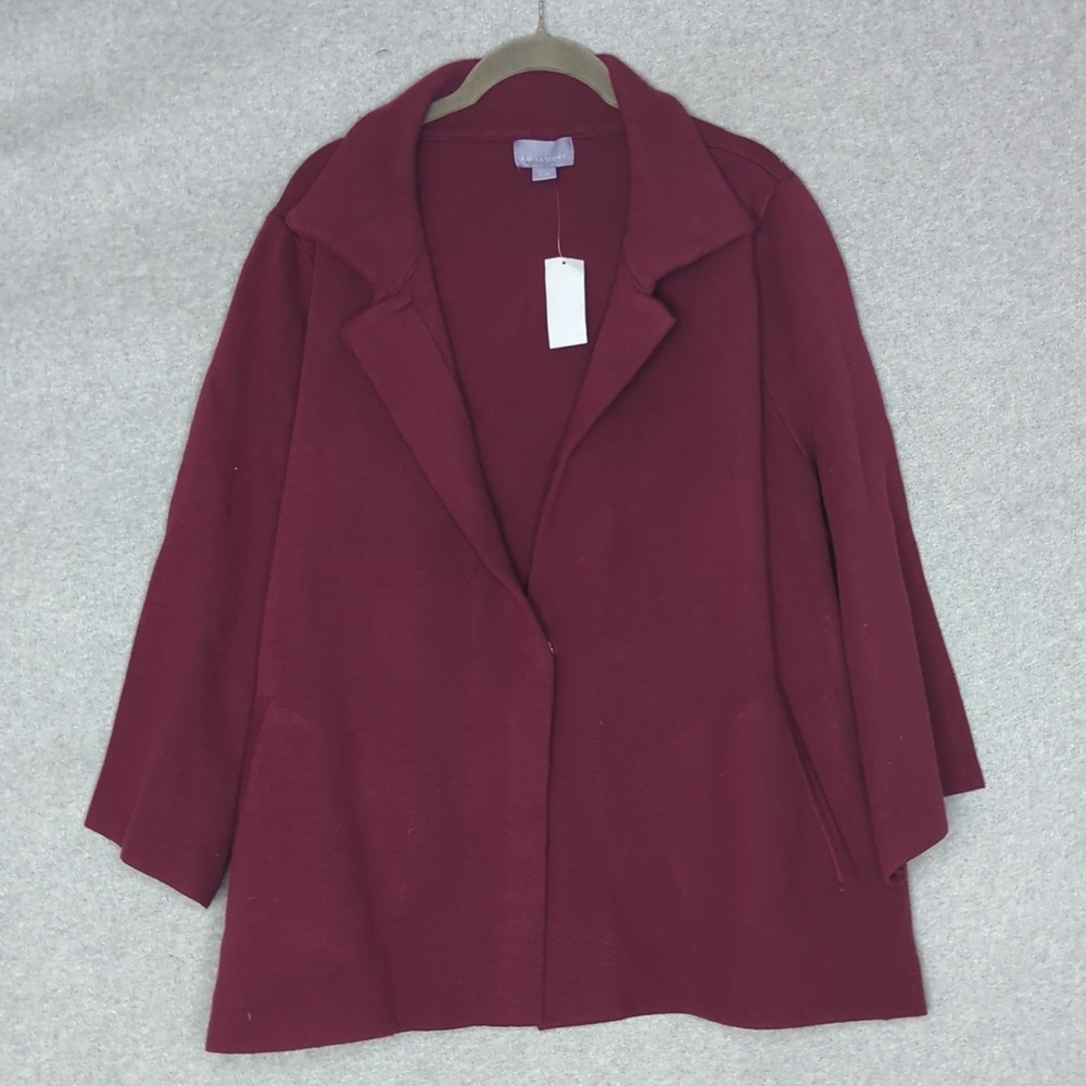 New Laura Scott Women's XL Burgundy Open Front 3/4 Sleeve Knit Blazer Jacket